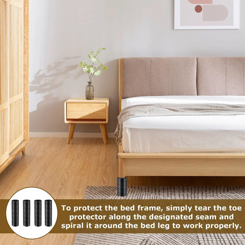 Solid Heavy Duty Rubber Bed Frame Leg Covers on a wooden bed leg, showcasing protection against scratches on hardwood floors.