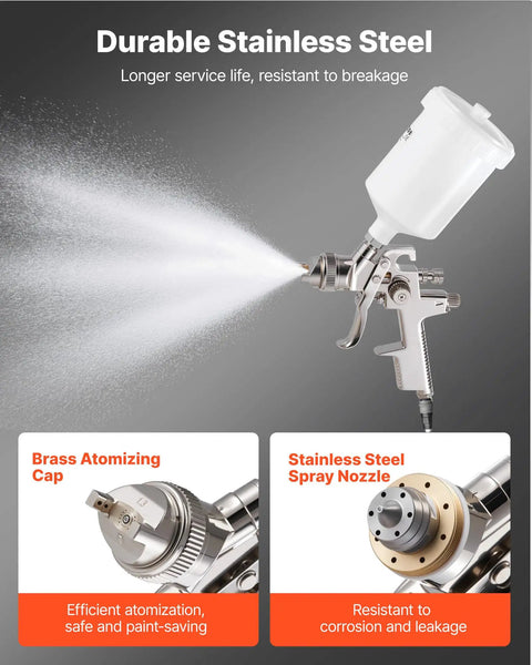 Heavy Duty Lvlp Air Spray Gun Featuring Gravity Feed Cup And Quick Swap Nozzles For A Hella Smooth Automotive And Wood Finish includes durable stainless steel parts.