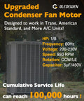 Upgraded Condenser Fan Motor for Trane and American Standard A C Units One Eighth HP 208 230V 825 RPM With Capacitor Direct Replacement MOT12215 MOT12004 MOT10514 Drop In Easy Install Kit Included