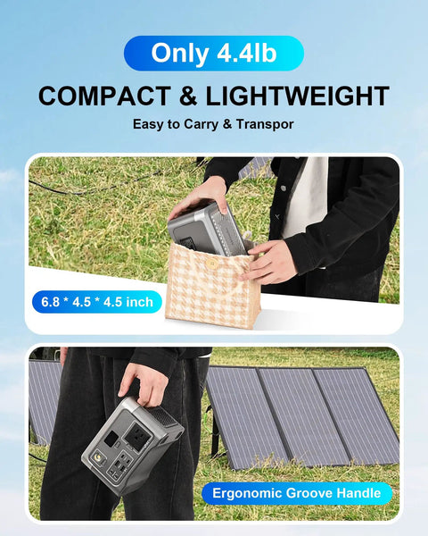 Go-To 192Wh Portable Power Station With AC Outlet And 100W Continuous Power 200W Surge LiFePO4 Battery being carried outdoors