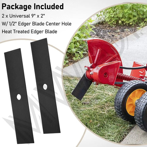 Universal 9 Inch By 2 Inch Edger Blade Heat Treated With Half Inch Center Hole 2 Pack Fits McLane Power Trim King O Lawn Tru-Cut Edgers