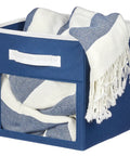 Fabric Nursery Closet Storage Bin Set With Front Handle And Window 6 Pack For Cube Shelving Units Organizes Toys Clothes Diapers Bibs In Gray And White. Blue bin with blanket