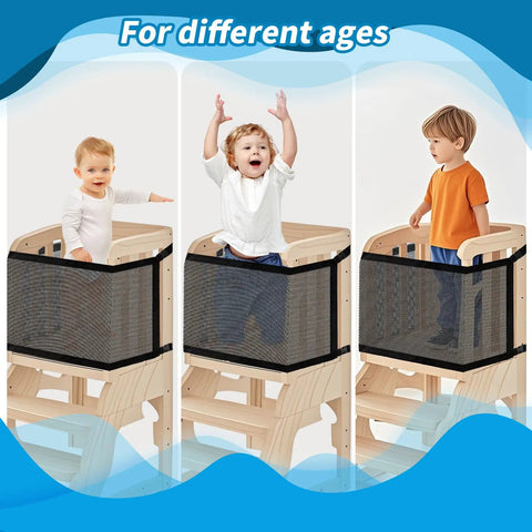 Double Layer Safety Net For Toddler Standing Tower And Foldable Learning Step Stool With Dense Mesh 4-Sided Protection