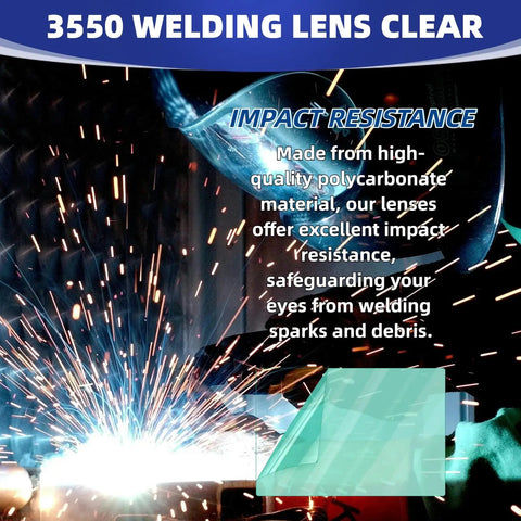 Heavy Duty Replacement Welding Helmet Clear Lens Covers High Impact Optic Grade Polycarbonate Plates Sized For Real World Shop Work Knockout Vision Quick Snap Fit For Standard Hoods 20 Piece Bulk Count Collection with sparks.