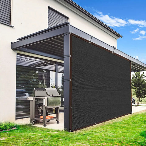 Heavy Duty Sun Shade Cloth 10x24 Foot Mesh Tarp With Grommets For Garden Greenhouse Patio Pergola And Chicken Coop 80 To 90 Percent Shade Cloth installed on patio