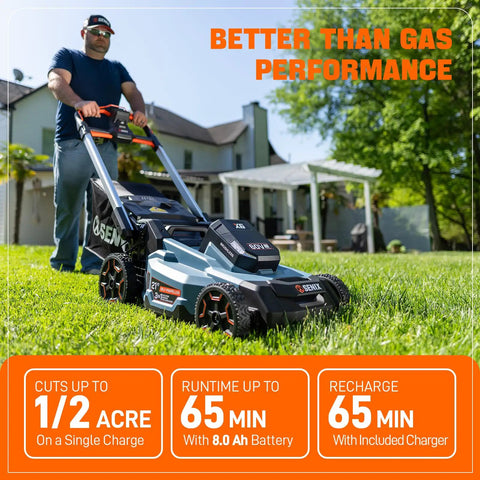 X6 60V Max 21 Inch Beast Power Self Propelled Mower With 8Ah Battery And Charger, Smart Display, 7 Level Height Adjustment, 3 In 1 Mulching Bagging And Side Discharge, Battery Shipped Separately used on a lawn