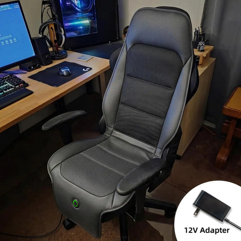 Beat The Heat With A Universal Cooling Car Seat Cover, 12V-24V, 3-Speed Air Cooled Seat Cushion in office chair with adapter