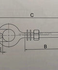 Diagram of a Stainless Steel Eye Bolt One Half Inch By Twelve Inch Whitworth Short Thread Marine Grade AISI 316 With Washers