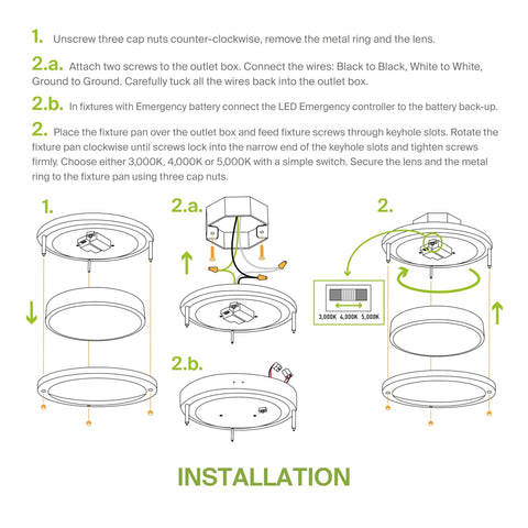 Installation guide for 18 Inch Round Flush Mount Ceiling Light Fixture With 3 CCT Dimmable LED Energy Star ETL Listed 28W 2230 Lumens
