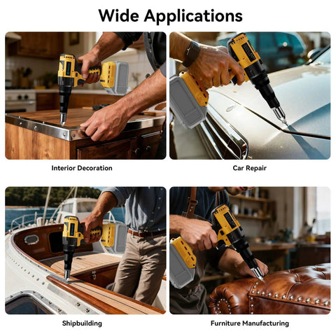 Cordless Rivet Nut Tool Kit 20V Battery Compatible Tool Only in use for metal, car, shipbuilding, and furniture projects.