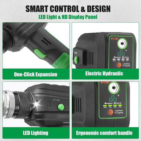 Close-up of Pro Super Stars Electric Tubing Expander Swaging Tool Kit W 2200mAh Battery Powered with ergonomic design and LED display.