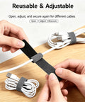 Reusable Cable Management Straps And Self Adhesive Cord Organizers For Power And Usb Cables Featuring Adjustable Hook And Loop Design for wrapping cables.
