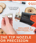 Hand attaching fine tip nozzle to Powerful 1500 Watt Heat Gun for Crafting and Wood Burning, Dual Temperature 842F-1202F