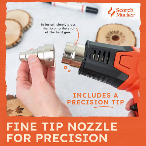 Hand attaching fine tip nozzle to Powerful 1500 Watt Heat Gun for Crafting and Wood Burning, Dual Temperature 842F-1202F