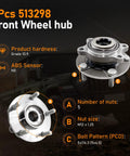 Front Wheel Hub Bearing Assembly Set 513298 Fits 2008 To 2013 Nissan Rogue 2014 To 2015 Rogue Select And 2007 To 2012 Sentra Four Cylinder Two Point Five Liter ABS 6 Bolt 2WD Ride Ready OEM Replacement specifications illustration