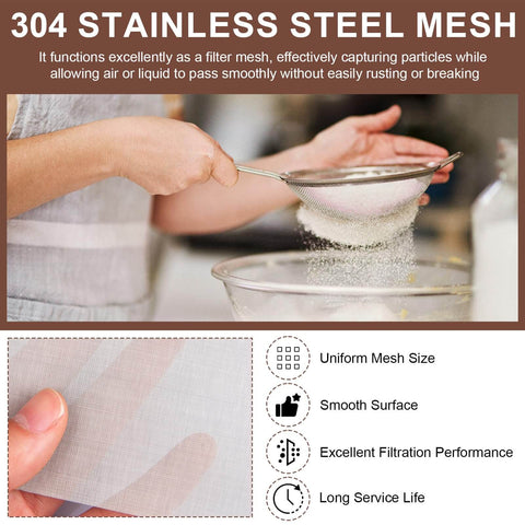Person using a Heavy Duty 304 Stainless Steel Mesh Screen 200 Mesh for DIY Projects and Garden Use to filter ingredients.