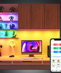 Bluetooth RGB Under Cabinet Lights Kit With Dimmable LED Puck Lamps App Control And Remote illuminating display shelves