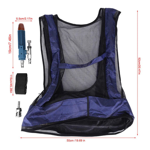 Adjustable Compressed Air Cooling Vest, mesh design, 50cm x 52cm, suitable for welders, promoting airflow, Beat The Blazing Heat On Rough Industrial Job Sites With This Adjustable Compressed Air Cooling Vest Delivering Serious Chill For Welders And Heavy Duty Crews.