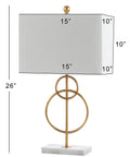 26 Inch Gold Leaf And White Marble Modern Circle LED Table Lamp With White Linen Shade For Living Room Glam Transitional Metal Desk Light LED Bulb Included