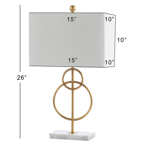 26 Inch Gold Leaf And White Marble Modern Circle LED Table Lamp With White Linen Shade For Living Room Glam Transitional Metal Desk Light LED Bulb Included