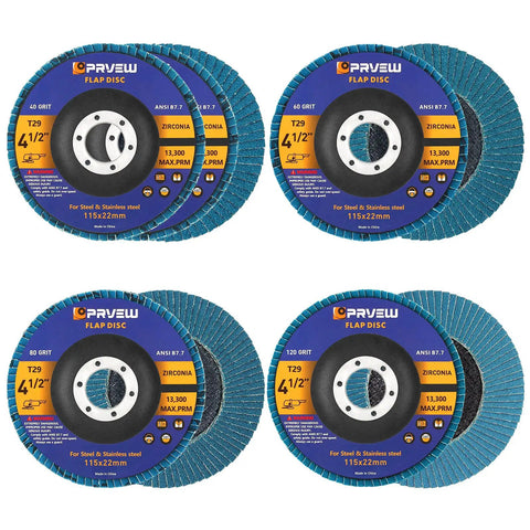 Pro Grade 4.5 Inch Flap Discs Set 5 Pack T29 Zirconia Grinding Wheels with 40 60 80 and 120 Grits for Metal and Stainless Steel