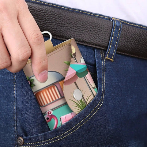 Slim PU Leather Key Wallet For Men And Women, car key organizer, in pocket, colorful design, travel, RV camping, everyday carry