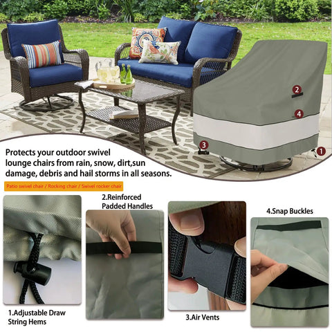 Heavy Duty Waterproof Outdoor Swivel Patio Chair Covers Set Of 2 Keeps Cushions Dry, Fits 30W X 34D X 38H Inches, Grayish Green, All Weather Protection