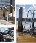 Stainless Steel Beefy Four Step Pontoon Boat Ladder with Heavy Duty Folding Telescoping Design for Yacht or Pool, Non Slip Pedals