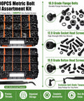 Metric Flange Bolt And Nut Kit 3200-Piece Hardware Assortment For DIYers And Tinkerers With Hex Flange Head Bolts Socket Button Head Bolts And Cap Head Screws M2 To M10 For Garage Projects And Auto Maintenance, open organizer trays with assorted black metric bolts and washers