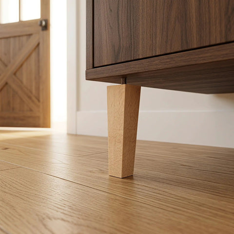 Close-up of a solid wood sofa leg 6.7 inches attached to furniture, emphasizing durability and easy installation.
