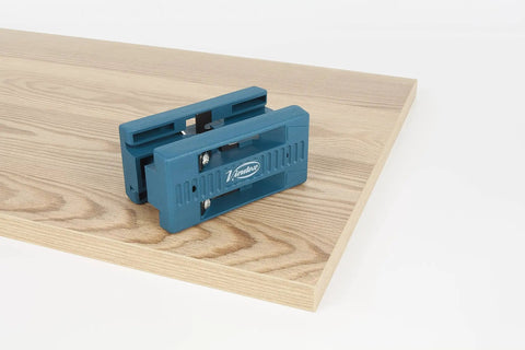 AU93 Edge Banding Trimmer With Dual Edge Cutting on wood laminate, showcasing PVC and veneer trimming capabilities.