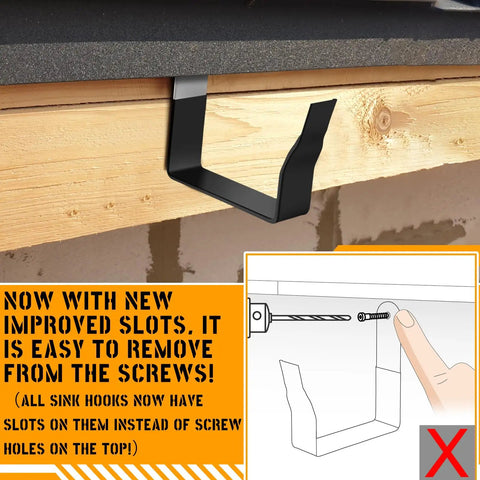 Installed 5 inch black aluminum gutter bracket on roof, new improved slots shown, part of Two Pack 5 Inch Gutter Brackets And Hangers Aluminum Heavy Duty Rain Gutter Mounts For Gazebo And Shed Roof Drainage Easy Install Tool Parts For Installation And Repair Durable Weatherproof.