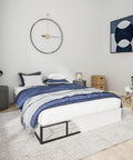 Rock Solid King Size Box Spring, Nine Inch Heavy Duty Steel Mattress Foundation With Tight Fabric Wrap in modern bedroom setting.
