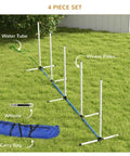 Pet Agility Training 2-Piece Set With Weave Pole, 32.8-Foot Water Spray Hose, Training Stand, and Carrying Bag on grass