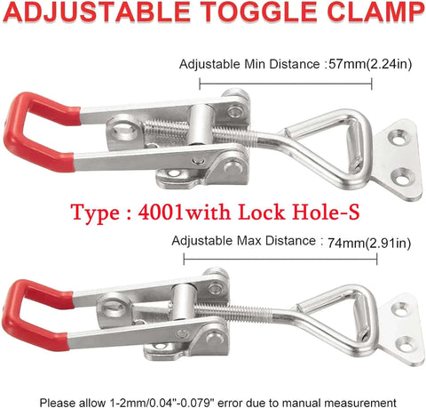 Beefy Heavy Duty Stainless Steel 304 Adjustable Toggle Clamp Catch With Lock Hole, Quick Release Anti Slip Push Pull Clasp on display