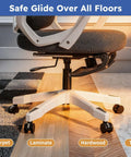 GamPark 2-inch office chair wheels, solid plastic casters, set of 5 for all floors; white base with black wheels