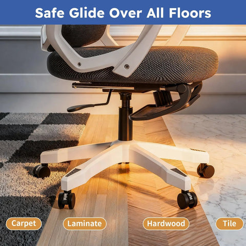 GamPark 2-inch office chair wheels, solid plastic casters, set of 5 for all floors; white base with black wheels