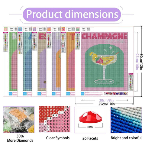 Six Pack Diamond Art Kits For Adults Cocktail Theme 5D Diamond Painting Sets For Beginners DIY Gem Art Kit 10X12 Inch Gift Ready Dope