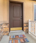 Brown door with Brite Brass On Aluminum Door Kick Plate 8 Inch By 34 Inch Non Ferrous Metal Shield With Fasteners Included installed