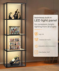 Display Shelf Floor Lamp With Dimmable LED Three Color Temperatures Glass Curio Cabinet Shelves Remote Control Sturdy Design