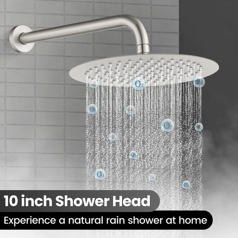 Two Function Shower Faucet Set With Wall Mount High Pressure Brass Valve And Rough In Included Handheld Showerhead 10 Inch Round Rainfall