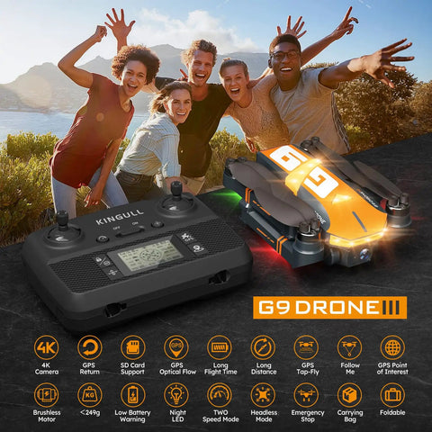 4K GPS Drone With Brushless Motors And Follow Me Mode, Beginner Friendly shown alongside controller with outdoor scene.