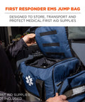 Person opening Arsenal 5215 Large Medic First Responder Trauma Duffel Bag With Shoulder Strap Blue Built From 600D Polyester