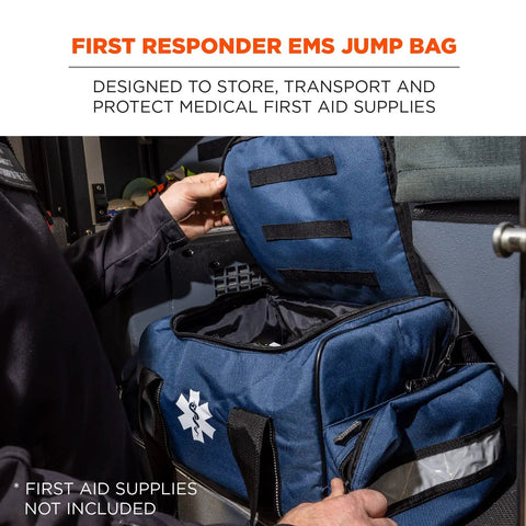 Person opening Arsenal 5215 Large Medic First Responder Trauma Duffel Bag With Shoulder Strap Blue Built From 600D Polyester