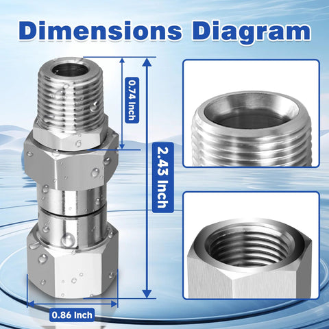 Front view of M MINGLE 3/8 in NPT pressure washer swivel fitting, anti-twist male-to-female adapter, 2-pack