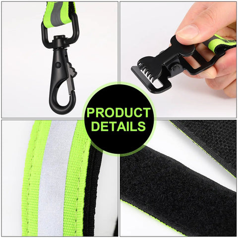Two Pack Firefighter Glove Straps With Reflective Trim For Turnout Gear, Safe Glove Security Straps With Swivel Snap Hook Clip And Crocodile Clip Option, High Visibility Green