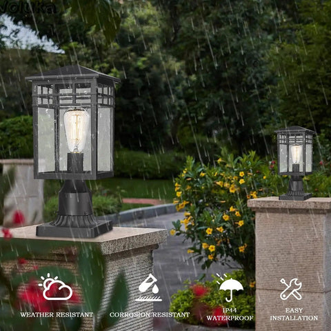 Outdoor Post Light Fixture With Black Finish And Seeded Glass Modern Exterior Pillar Lantern For Garden Backyard Patio Porch Or Pathway Weather Resistant And Durable Outdoor Lighting That Slaps