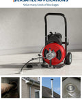 Image of Heavy Duty 370W Drain Auger Featuring 100 Ft Bend Resistant Steel Core Cable with Foot Switch for clearing blockages.