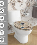 Decorative Elongated Toilet Seat for Bathroom with floral design on a white toilet, easy to install and clean.