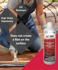 Top Shelf Breathable Stone Sealer With Heavy Duty Deep Penetrating Formula For Brick Terracotta And Tile Grout Pre Install Moisture Barrier Backer Board Protection No Sweat Waterproofing 1 Liter bottle shown being applied on tile floor.